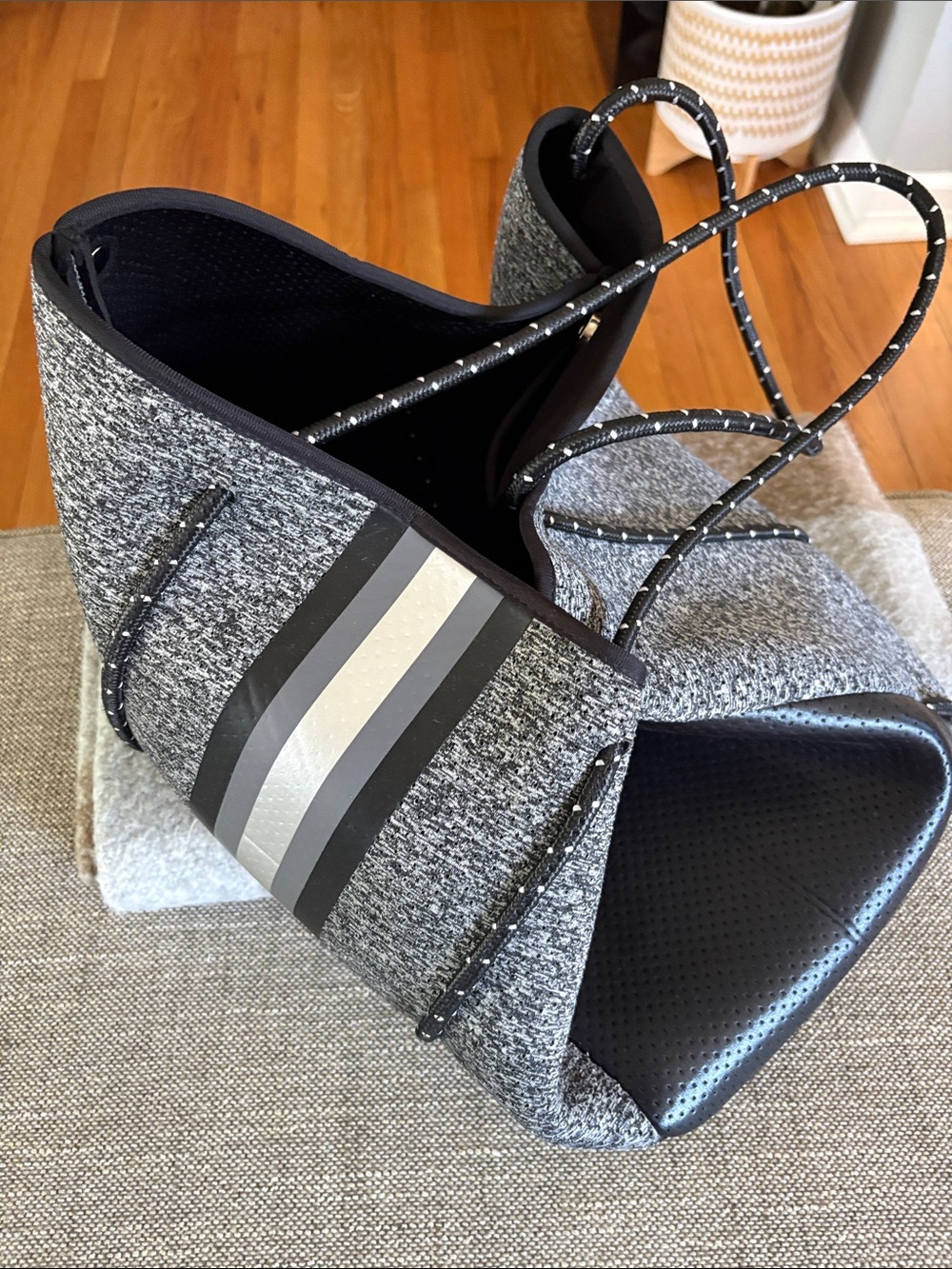 HAUTE SHORE Gray Neoprene Tote with Reflective Stripe